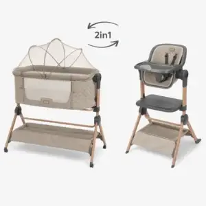 Sleat Me Beige 2in1 bedside crib and highchair